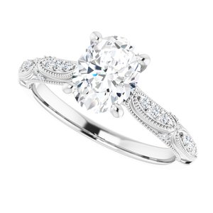 Platinum 8x6 mm Oval Forever Oneâ„¢ Moissanite & 1/10 CTW Diamond Engagement Ring    
